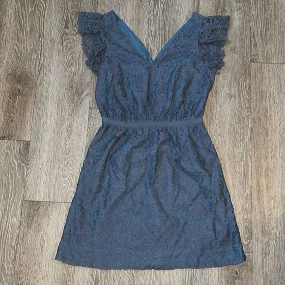 NWT new Madewell Lace feminine Flutter-Sleeve Dress in dusty Blue size 2 - Picture 3 of 11